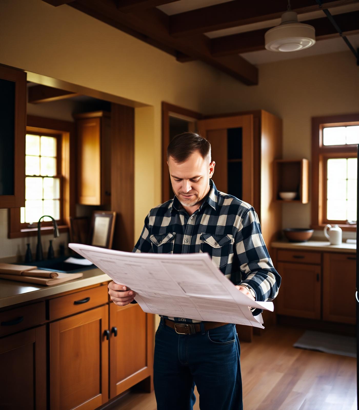 Timberline Remodeling project lead reviewing plans